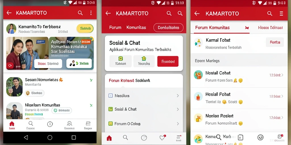 Tampilan antarmuka aplikasi KAMARTOTO untuk Forum Komunitas yang interaktif dan intuitif.