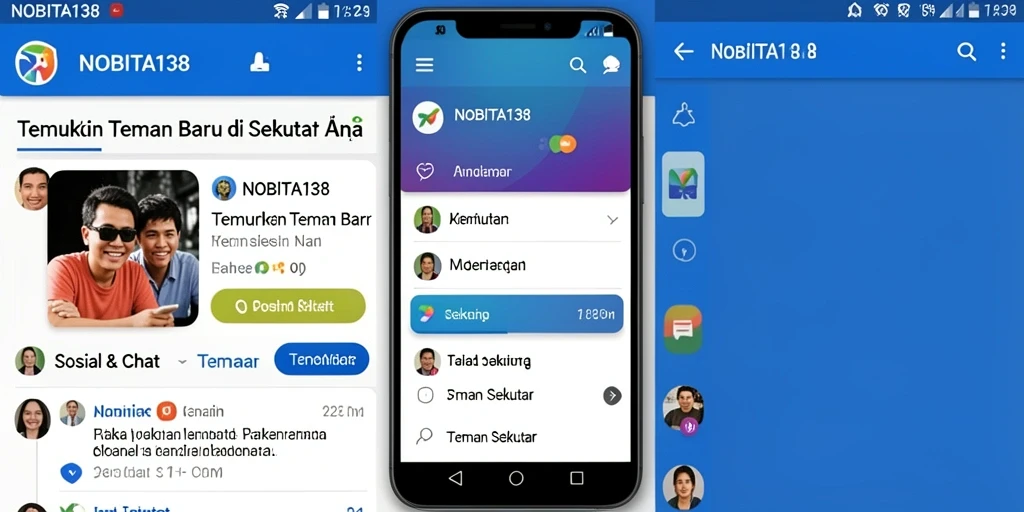 Tampilan utama aplikasi NOBITA138 menampilkan daftar teman sekitar.